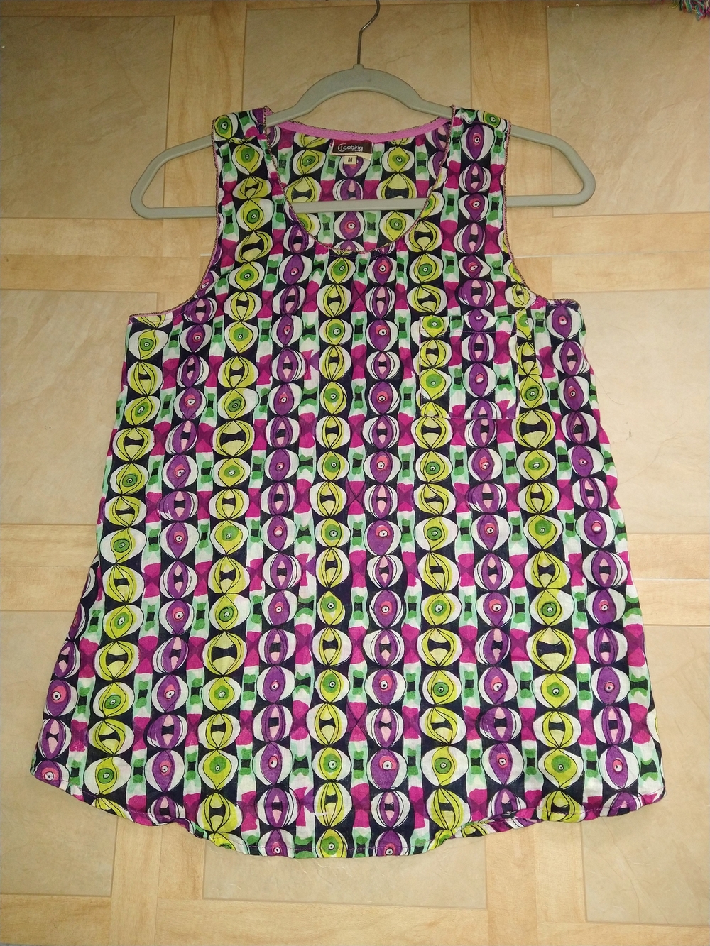 Women's Geometric Print Tank Top - Purple & Lime Medium Lightweight